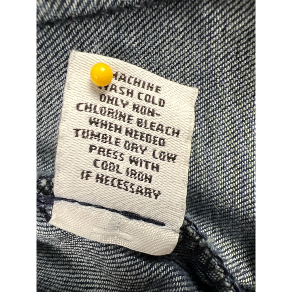 Peck & Peck Denim Jacket Womens Large Blue Ruffle Military Gold Button Stretch - Picture 4 of 9